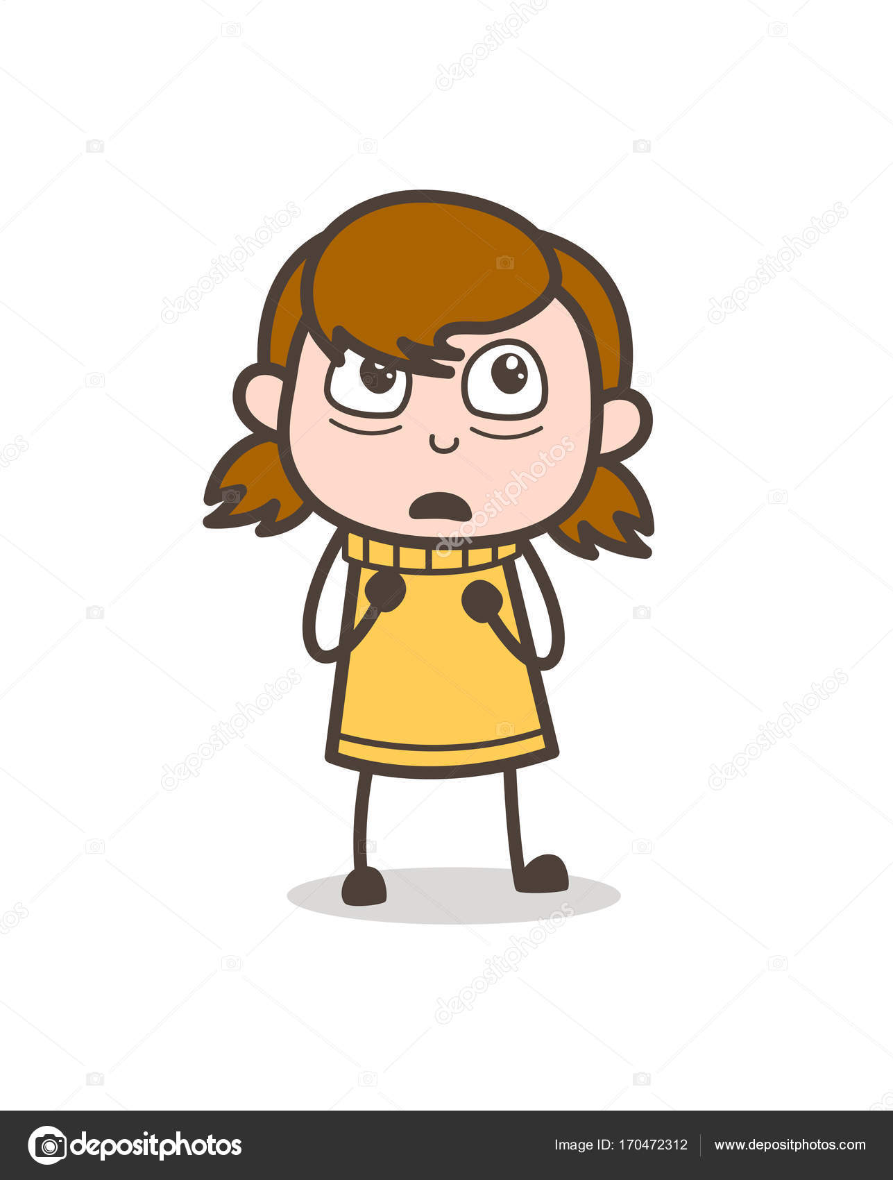 Scared Face Expression - Cute Cartoon Girl Illustration Stock